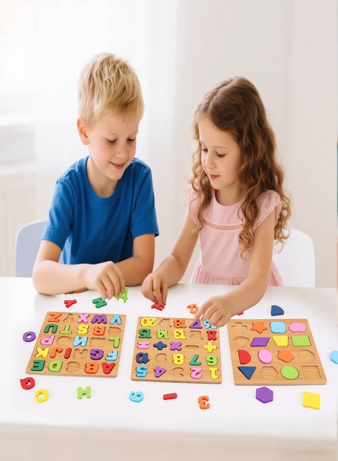 NASHRIO Alphabet Wooden Puzzles for Toddlers 3-5, Pack of 3 ABC, Number and Shape Puzzle, Preschool Educational Learning Toys with Puzzle Board & Letter Blocks for Girls Boys Ages 3 4 5 Years Old - Image 3